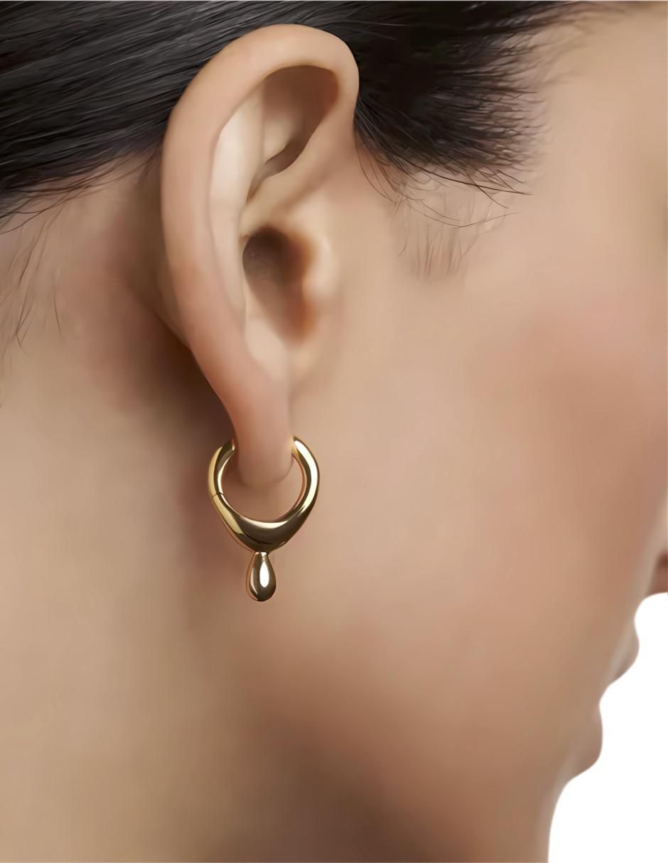 Aretes de aro de gota de plata P 925 con acabado brillante 4