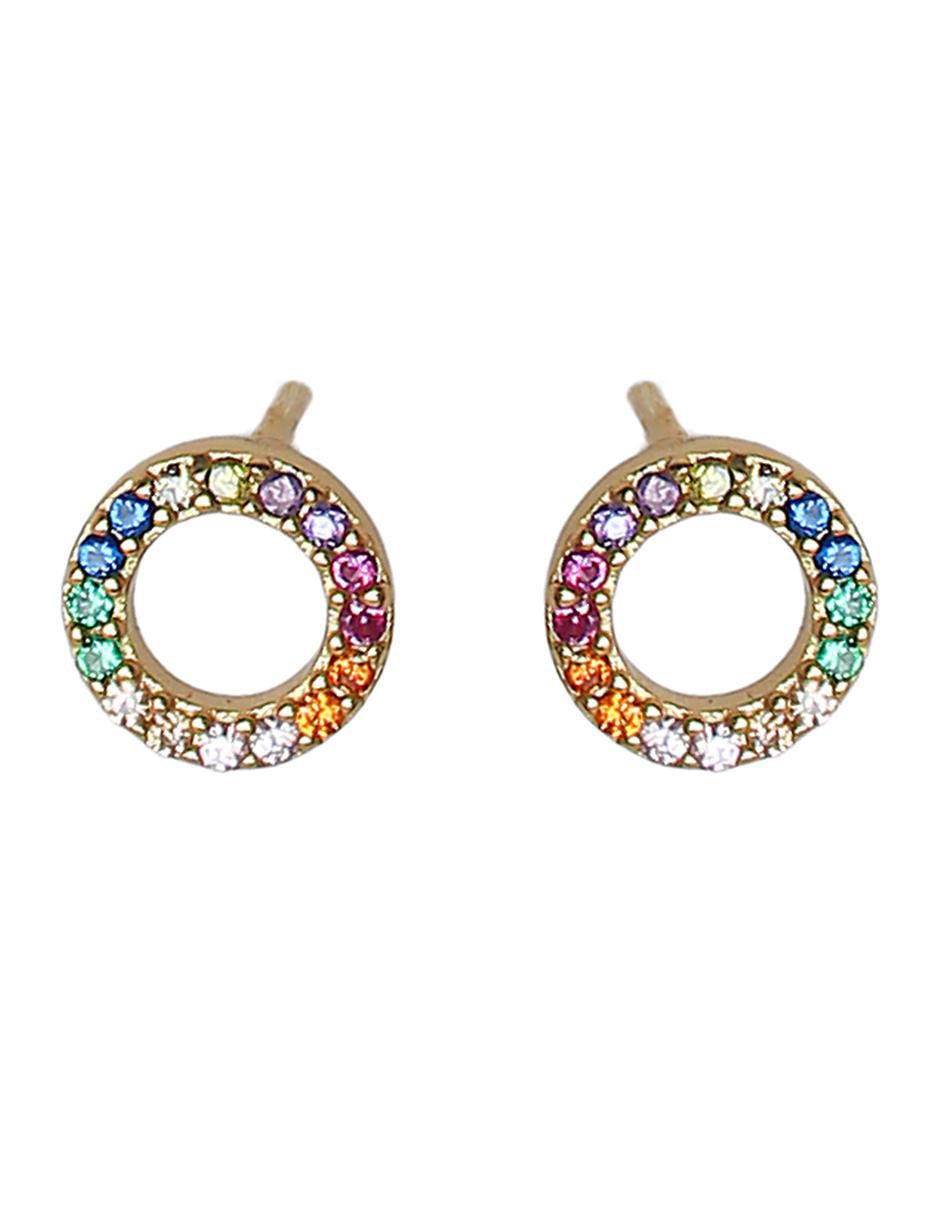Aretes cortos circulares de plata P 925 con acabado chapa de oro circonita