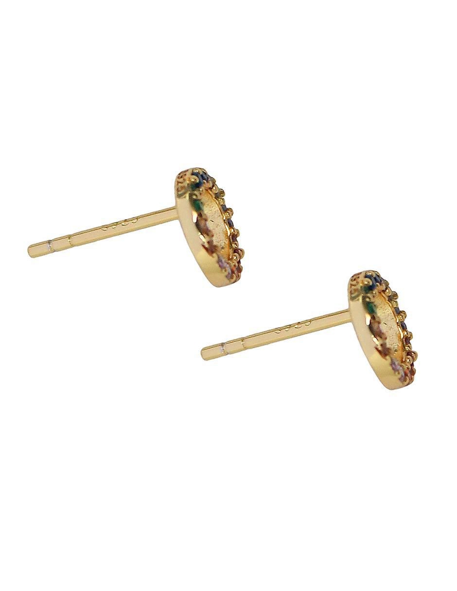 Aretes cortos circulares de plata P 925 con acabado chapa de oro circonita 2
