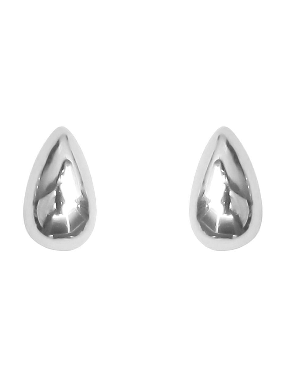 Aretes cortos de gota de plata P 925 con acabado baño rodio