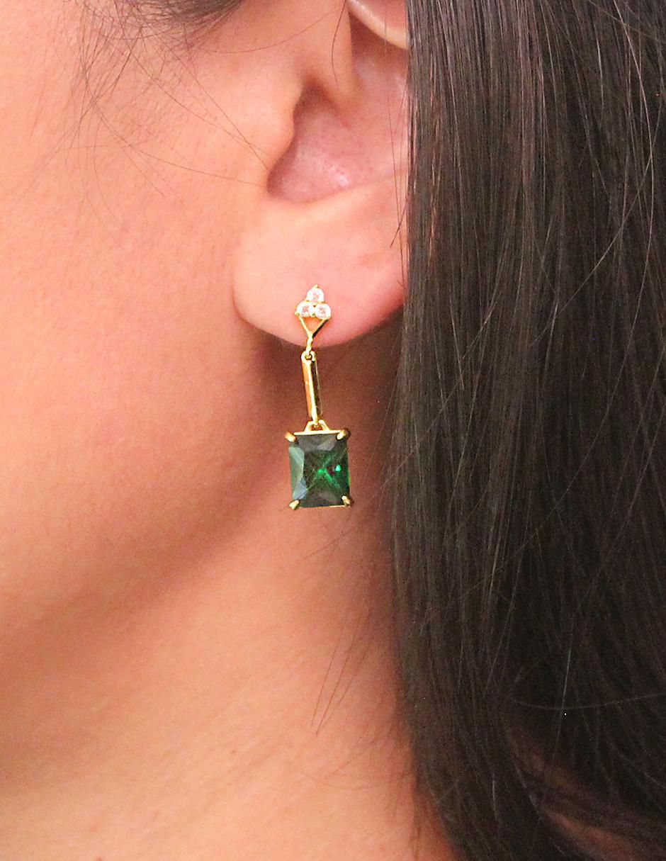 Aretes largos rectangulares de plata P 925 circonita