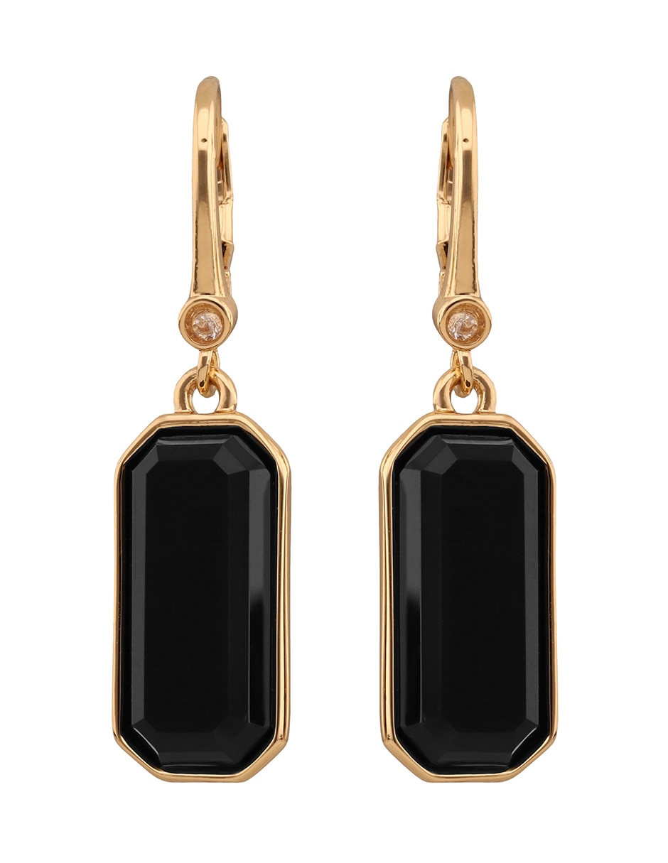 Aretes cortos octagonales Basic Jet con acabado lustre zirconia cúbica