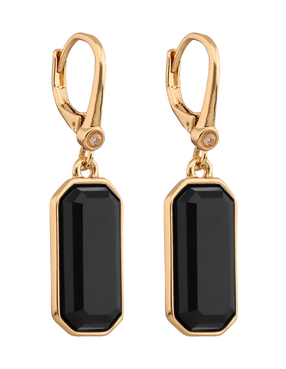 Aretes cortos octagonales Basic Jet con acabado lustre zirconia cúbica