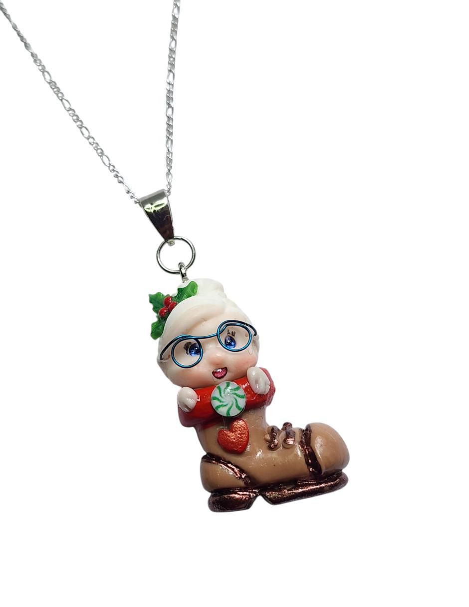 Collar navidad de niña Abuelita En Bota de plata P 925 4