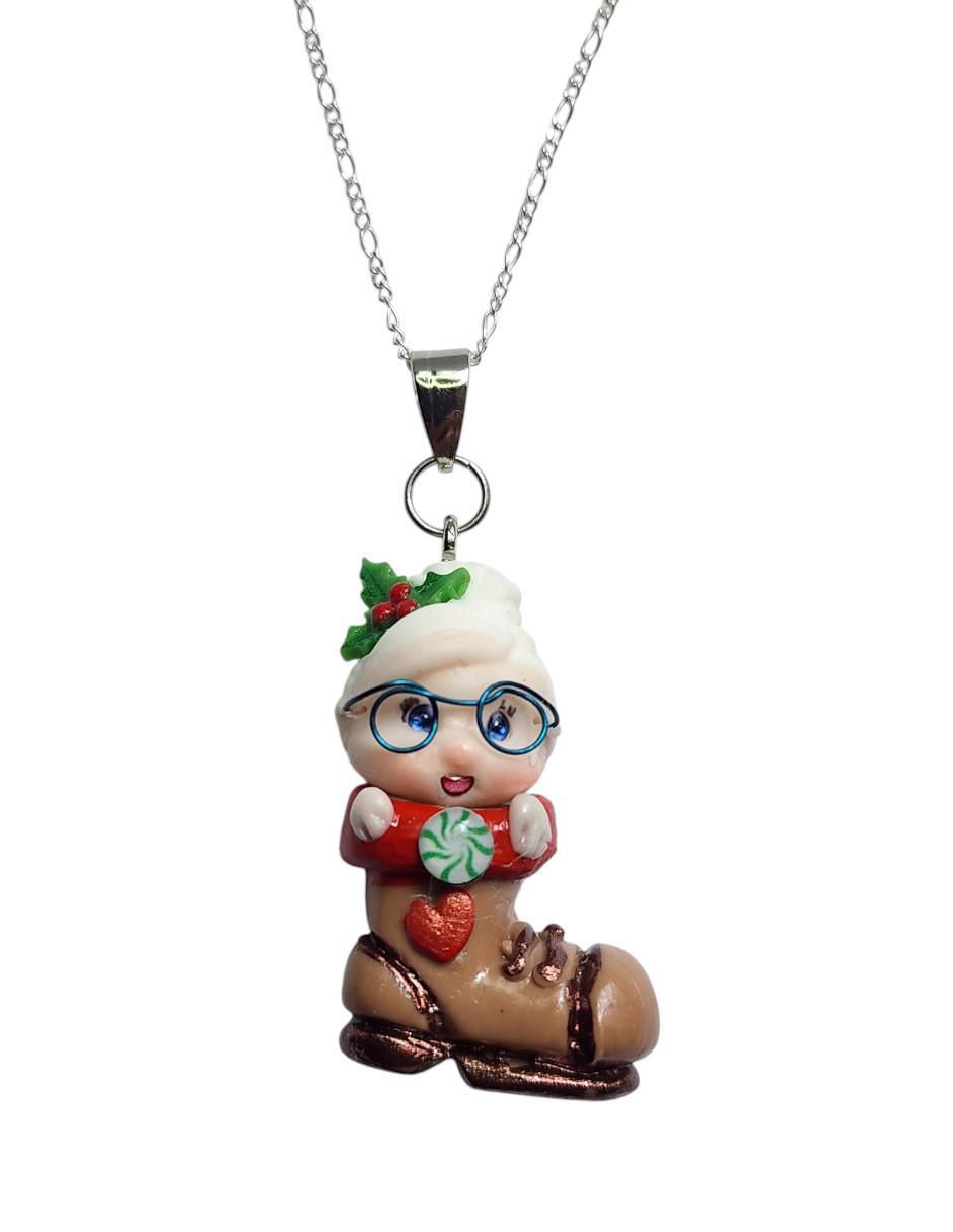 Collar navidad de niña Abuelita En Bota de plata P 925 5