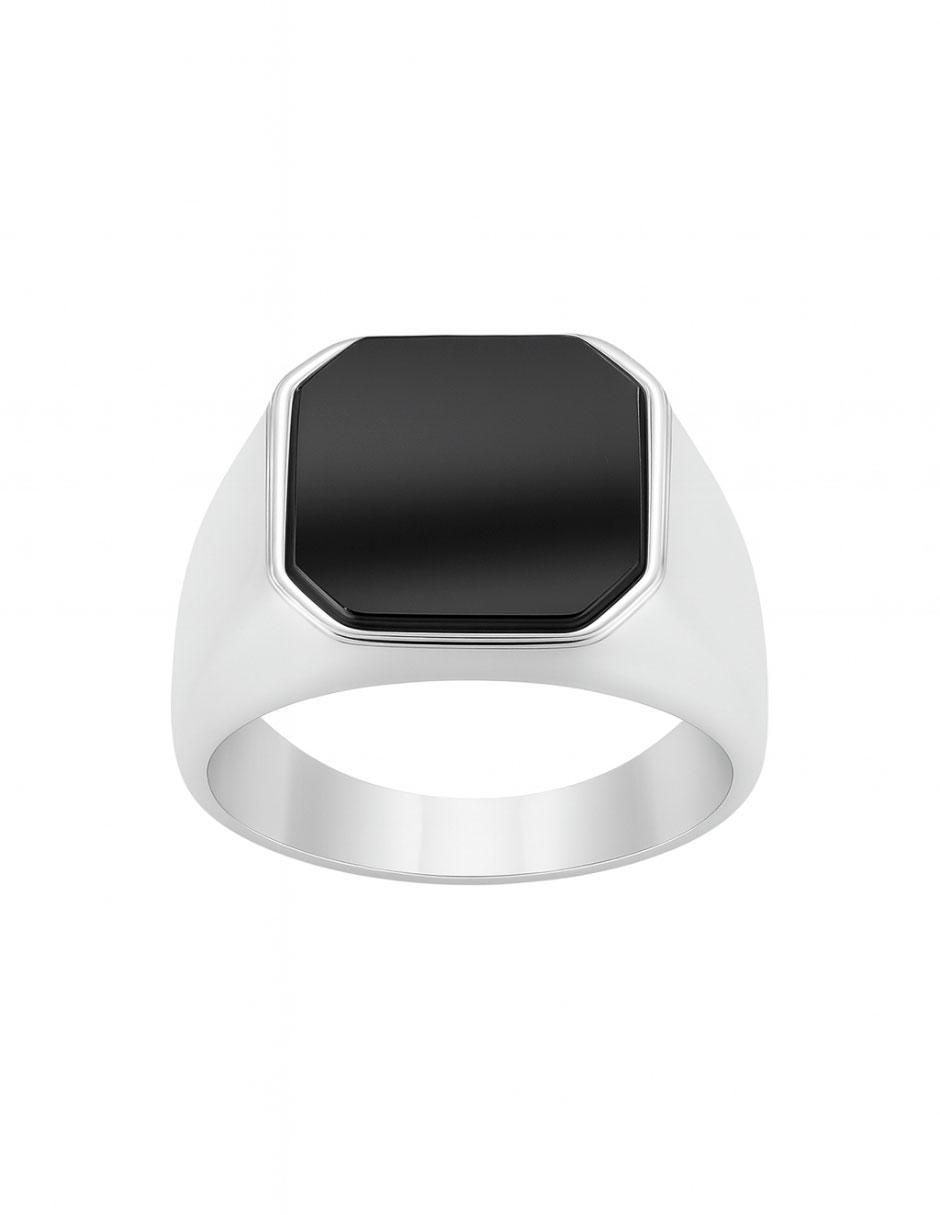Anillo con gema octagonal P 925 de plata ónix pulido
