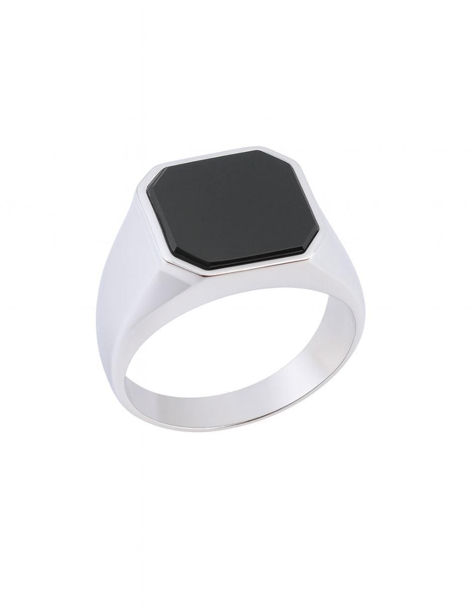 Anillo con gema octagonal P 925 de plata ónix pulido 2