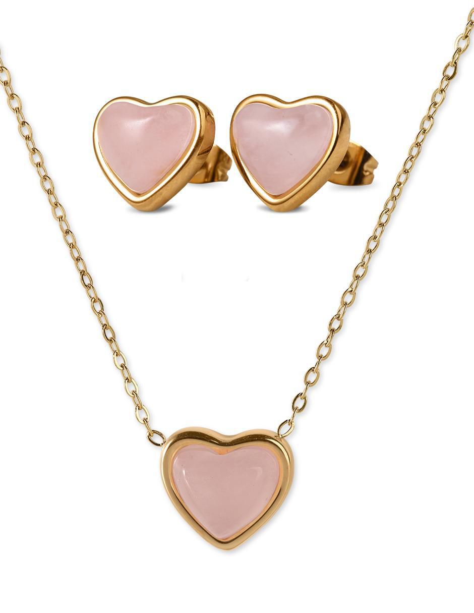 Aretes y collar de corazón nadia de baño de oro 14 k cuarzo Aretes y collar de corazón nadia de baño de oro 14 k cuarzo