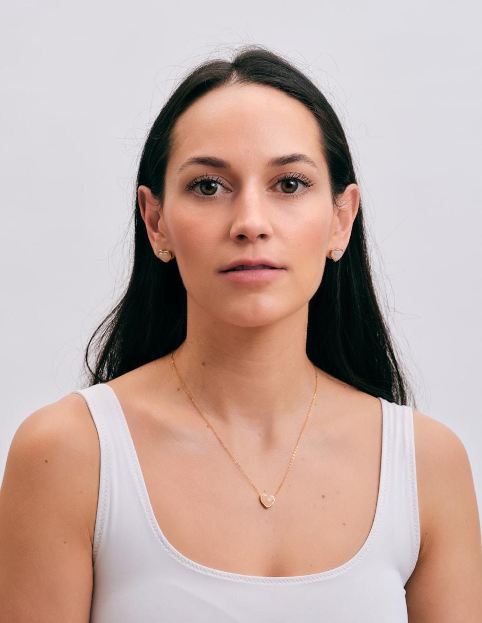 Aretes y collar de corazón nadia de baño de oro 14 k cuarzo 7