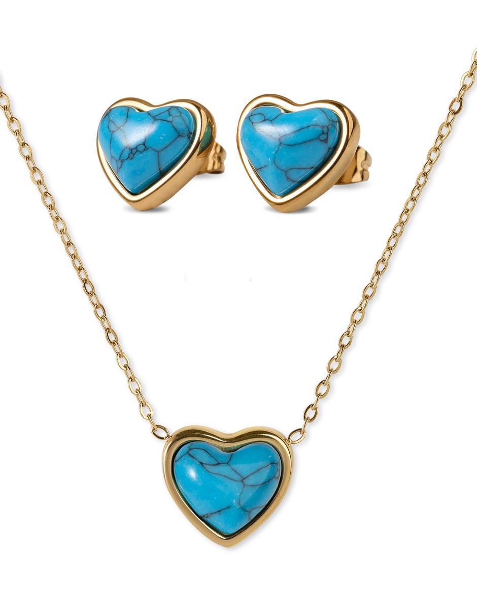 Aretes y collar de corazón nadia de baño de oro 14 k cuarzo
