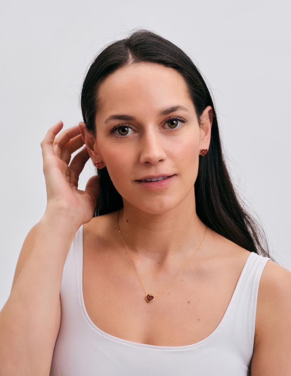 Aretes y collar de corazón luckyly nadia de baño de oro 14 k cuarzo