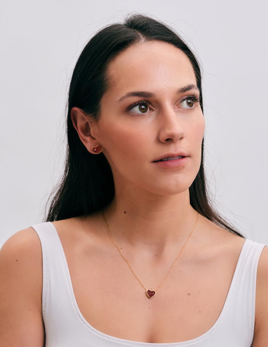Aretes y collar de corazón luckyly nadia de baño de oro 14 k cuarzo