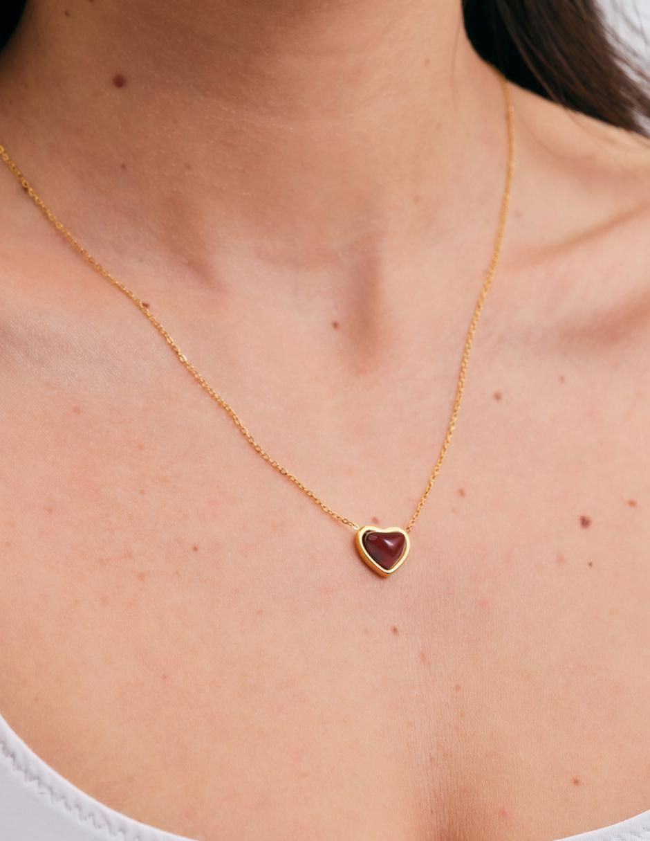 Collar de corazón luckyly de baño de oro 14 k