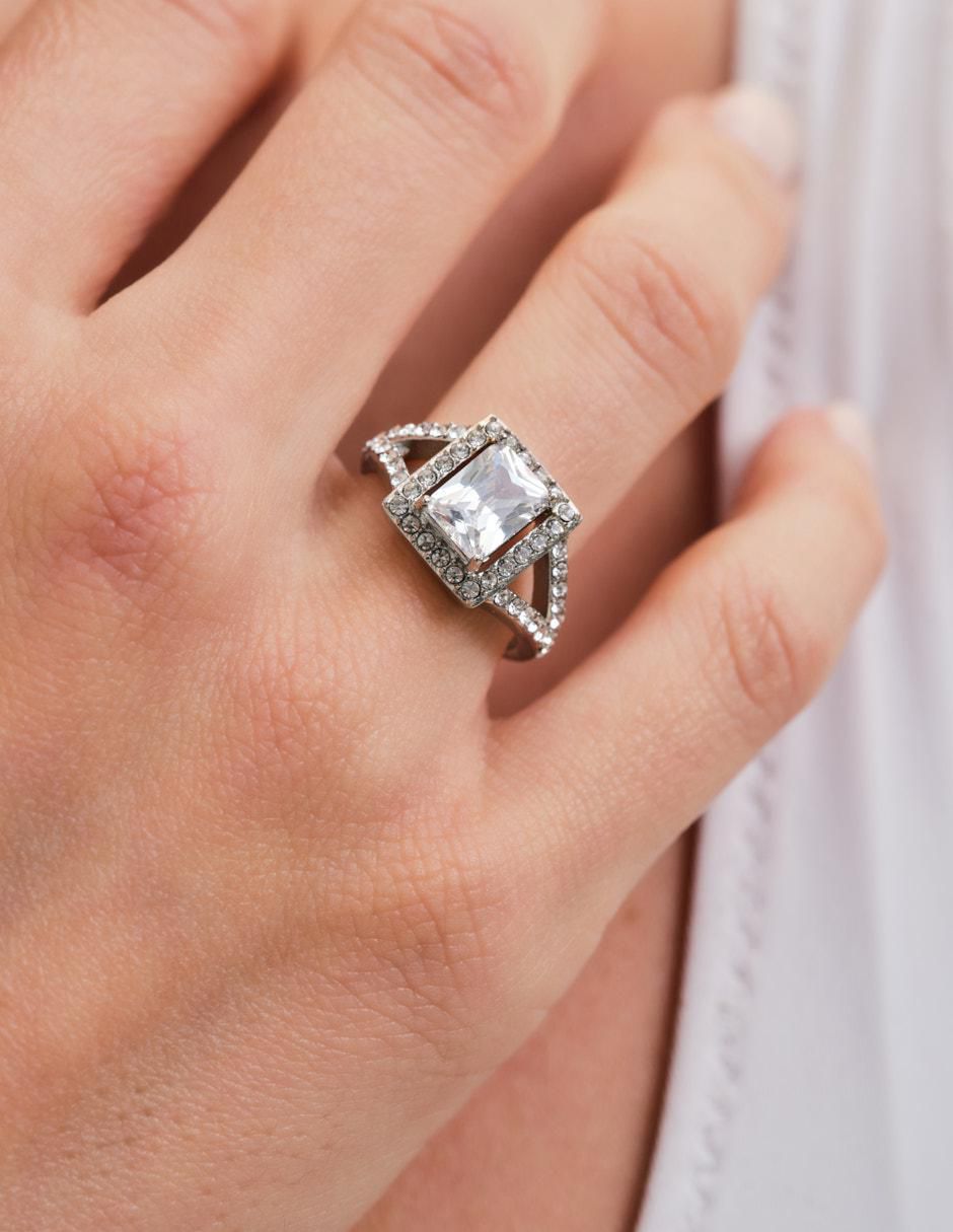 Anillo de compromiso "de" acero inoxidable 18 k luckyly navi zirconia cúbica