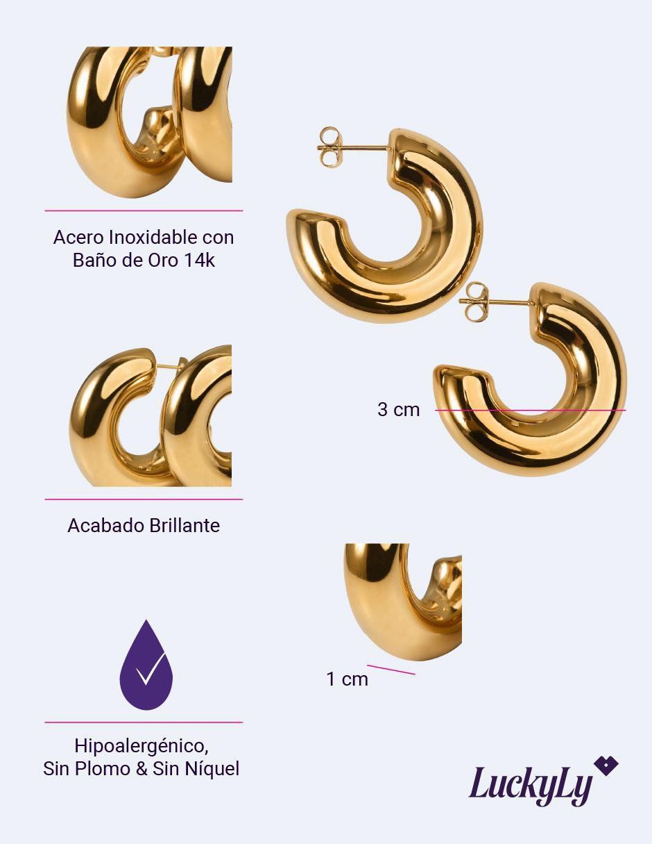 Arracadas media luna con acabado baño de oro 14 K 7