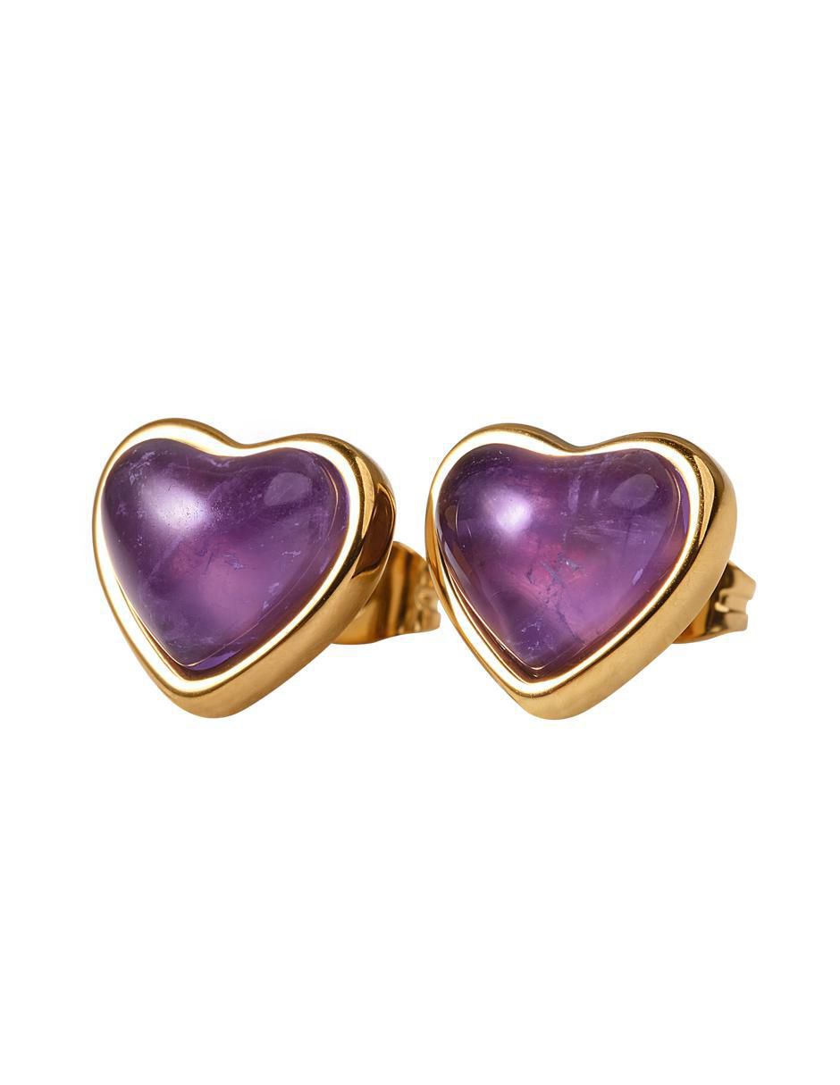 Broqueles de corazón Nadia con acabado baño de oro 14 K cuarzo