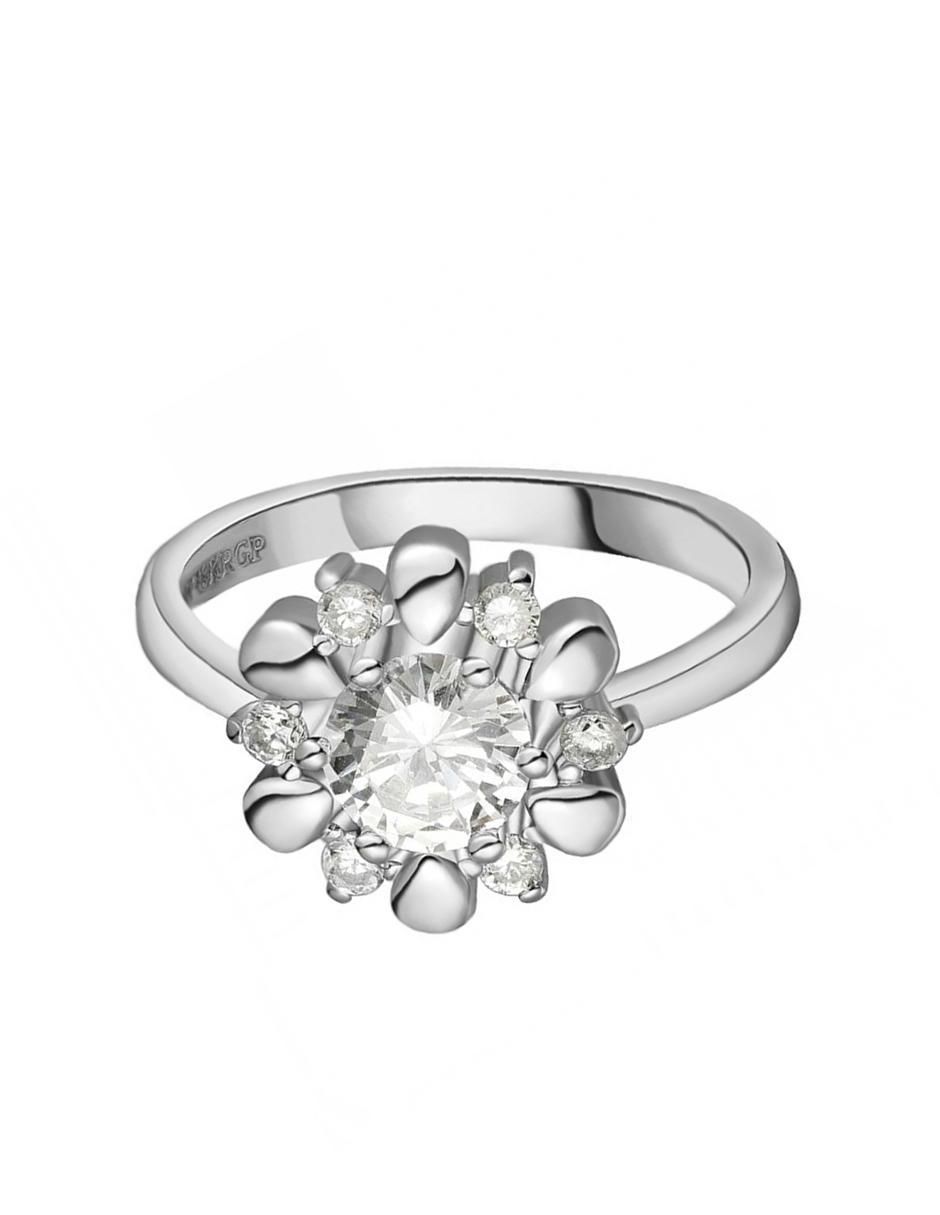 Anillo multi gemas de flor Fashion Flora cristal con acabado baño de oro blanco 18 k Anillo multi gemas de flor Fashion Flora cristal con acabado baño de oro blanco 18 k