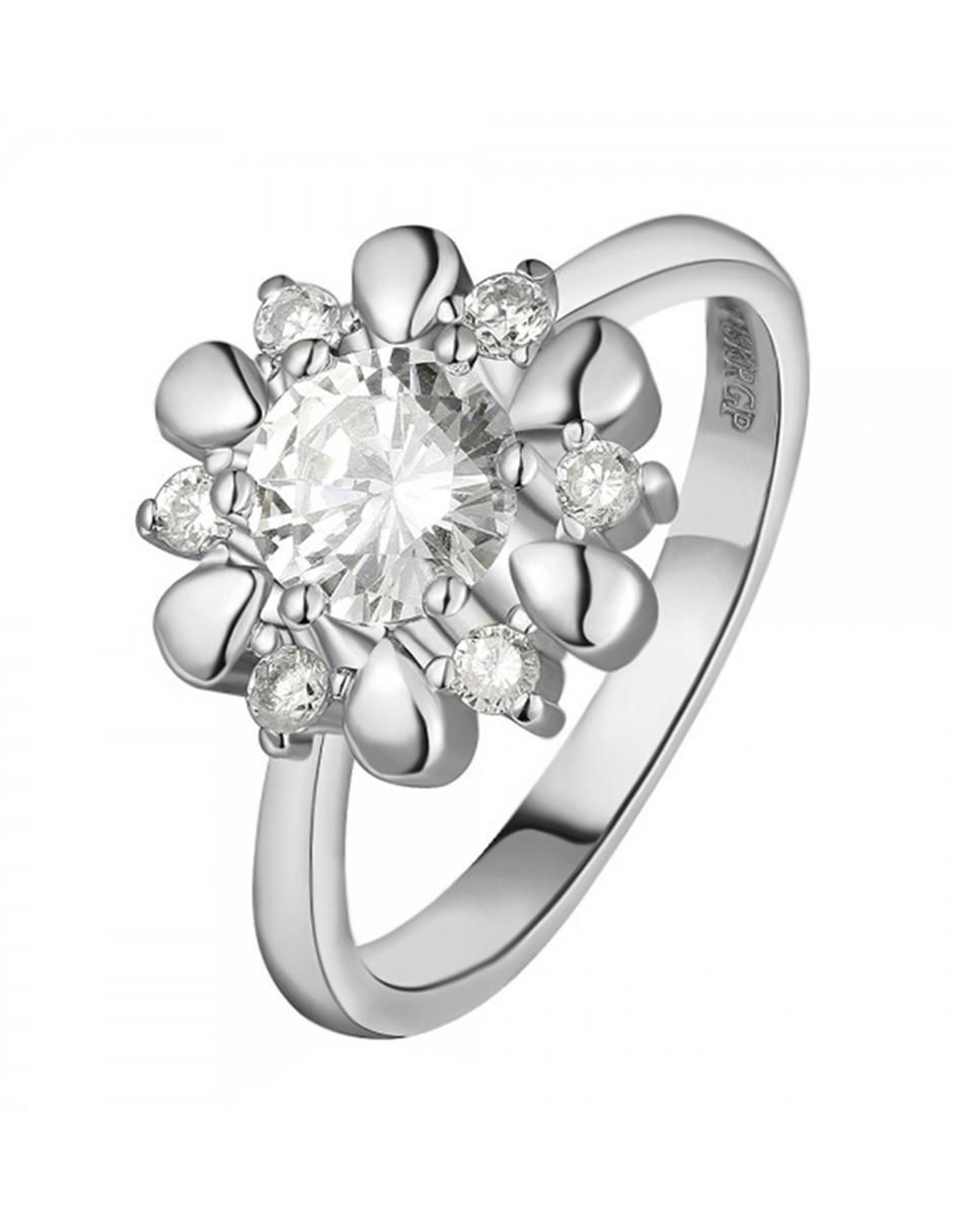 Anillo multi gemas de flor Fashion Flora cristal con acabado baño de oro blanco 18 k 3