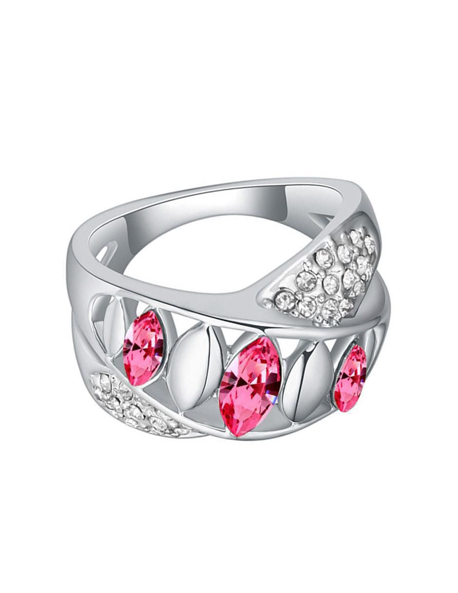 Anillo multi gemas ovalado Fashion cristal con acabado baño de oro blanco 18 k Anillo multi gemas ovalado Fashion cristal con acabado baño de oro blanco 18 k