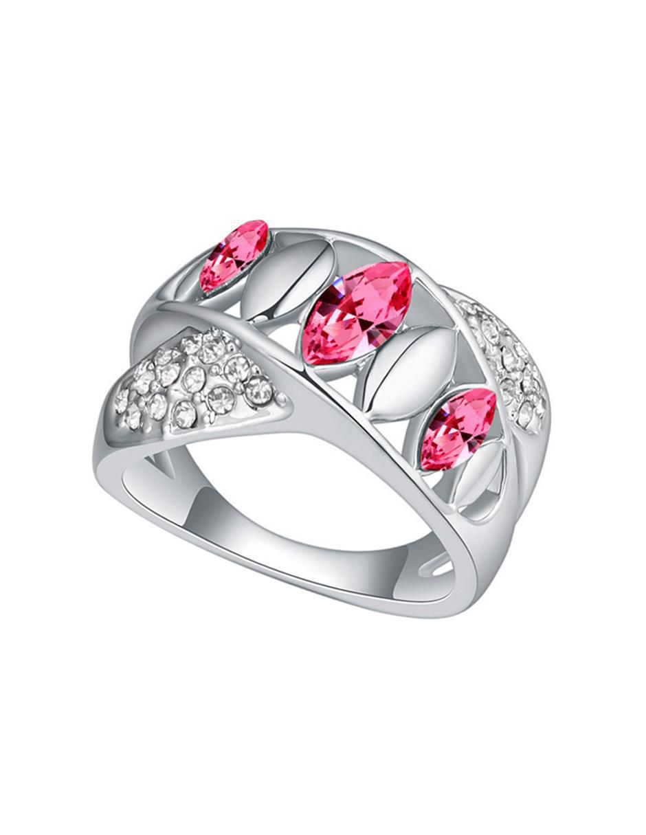 Anillo multi gemas ovalado Fashion cristal con acabado baño de oro blanco 18 k 3