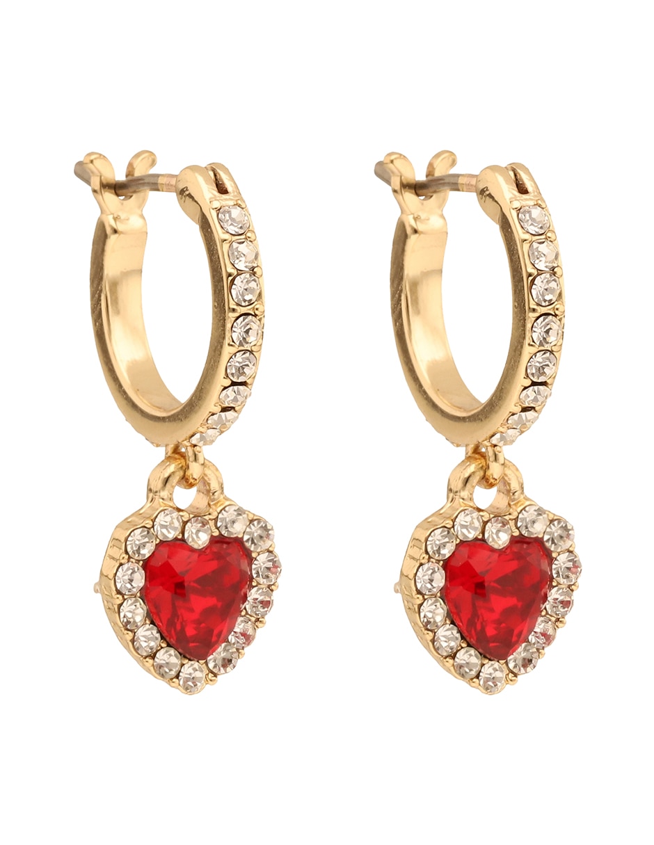 Aretes largos de corazón con acabado pavé 2