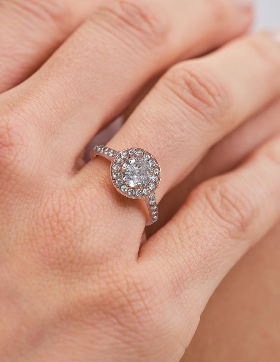 Anillo de compromiso con acabado baño de oro 18 k Nima 5