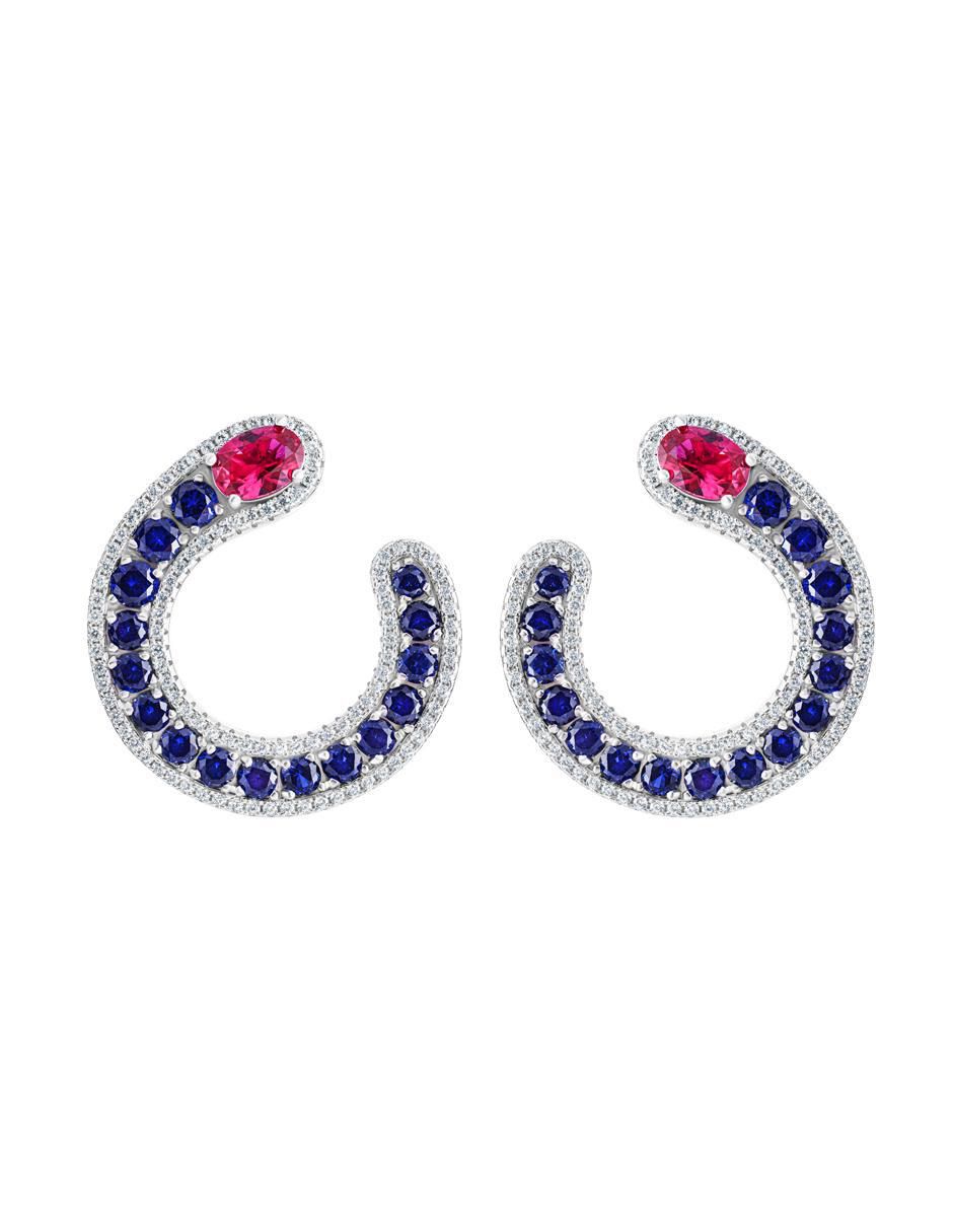 Aretes cortos de plata p 925 con acabado pavé zafiro