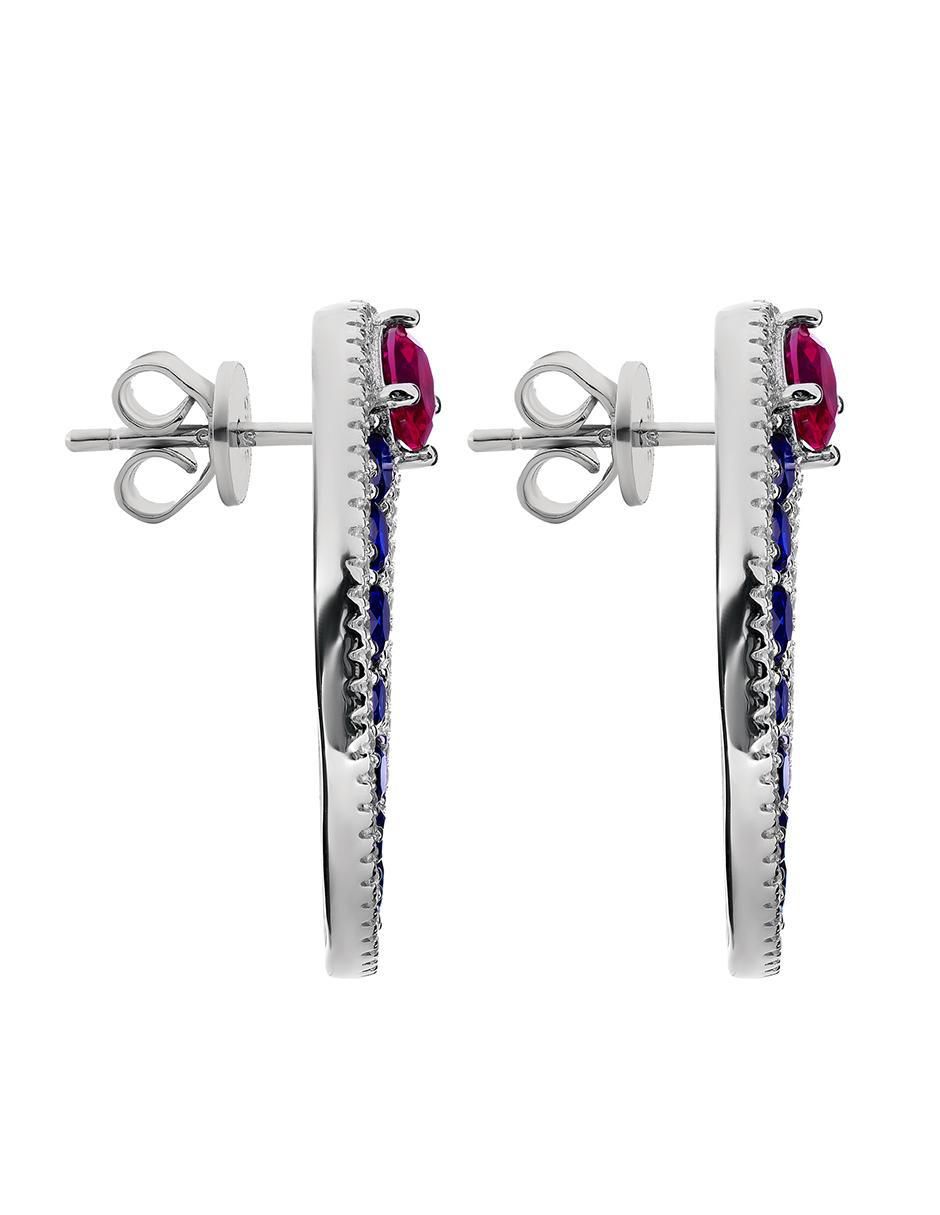 Aretes cortos de plata p 925 con acabado pavé zafiro 3