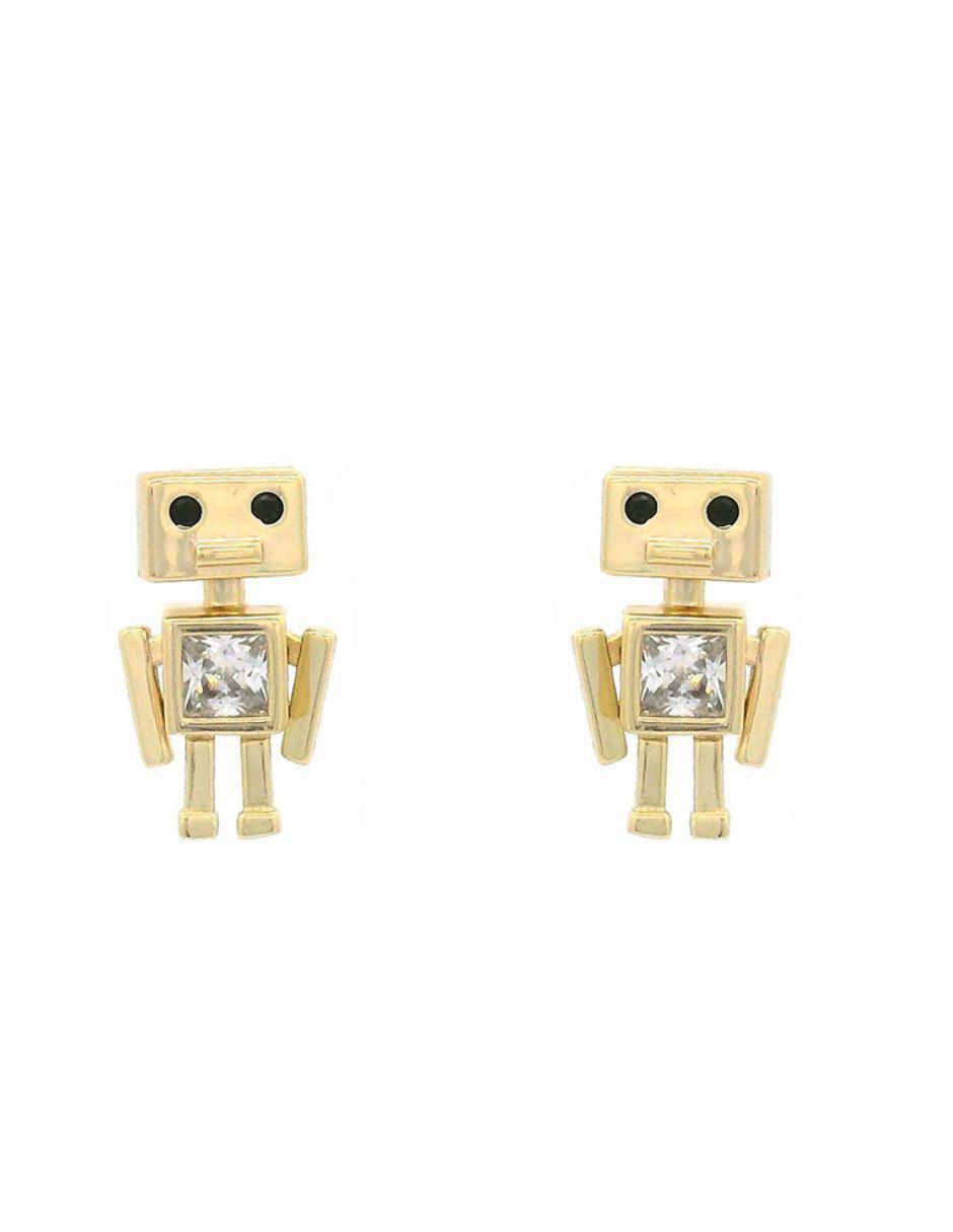 Aretes Robot de oro laminado 9 k con acabado pulido zirconia Aretes Robot de oro laminado 9 k con acabado pulido zirconia