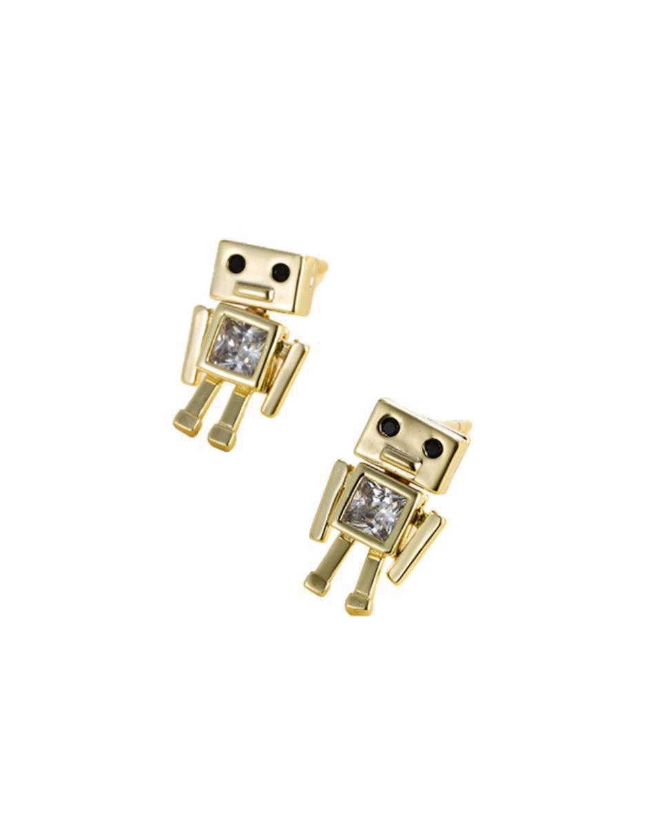 Aretes Robot de oro laminado 9 k con acabado pulido zirconia 4
