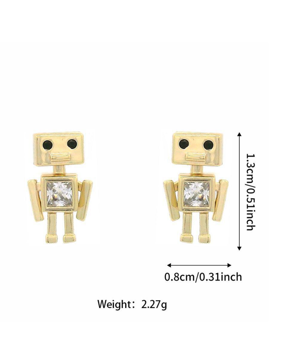 Aretes Robot de oro laminado 9 k con acabado pulido zirconia 5