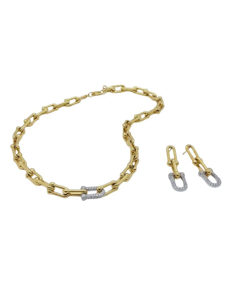 Aretes y collar de oro laminado 10 k zirconia Aretes y collar de oro laminado 10 k zirconia
