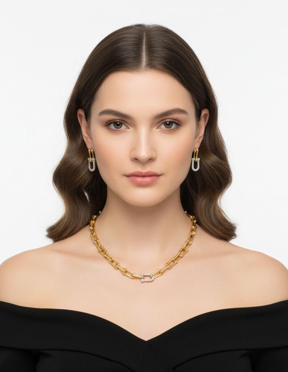 Aretes y collar de oro laminado 10 k zirconia 5