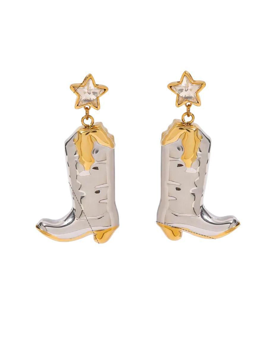 Aretes de bota de oro laminado 9 k con acabado pulido zirconia Aretes de bota de oro laminado 9 k con acabado pulido zirconia