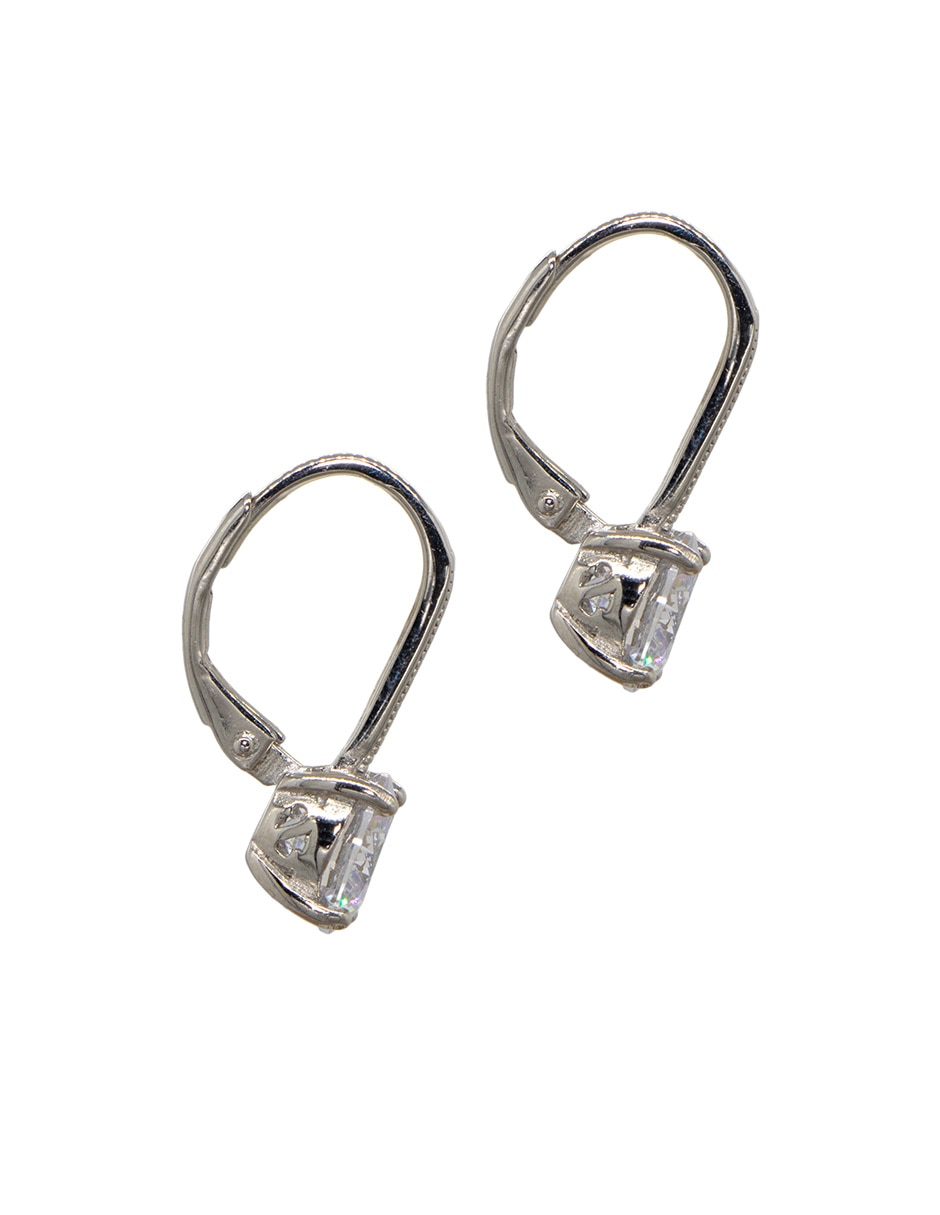 Aretes círculares de plata P 925 con acabado baño rodio zirconia 2