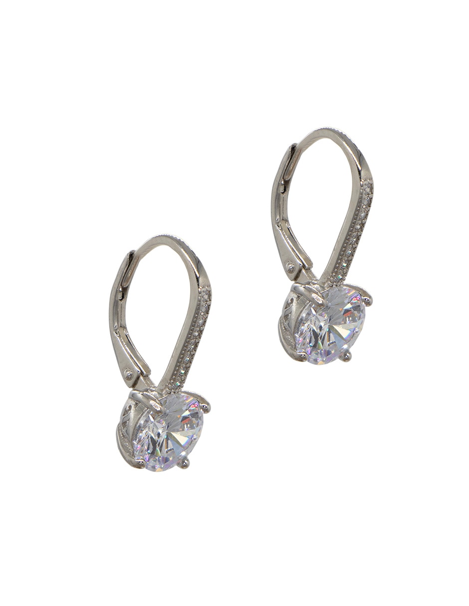 Aretes círculares de plata P 925 con acabado baño rodio zirconia 3