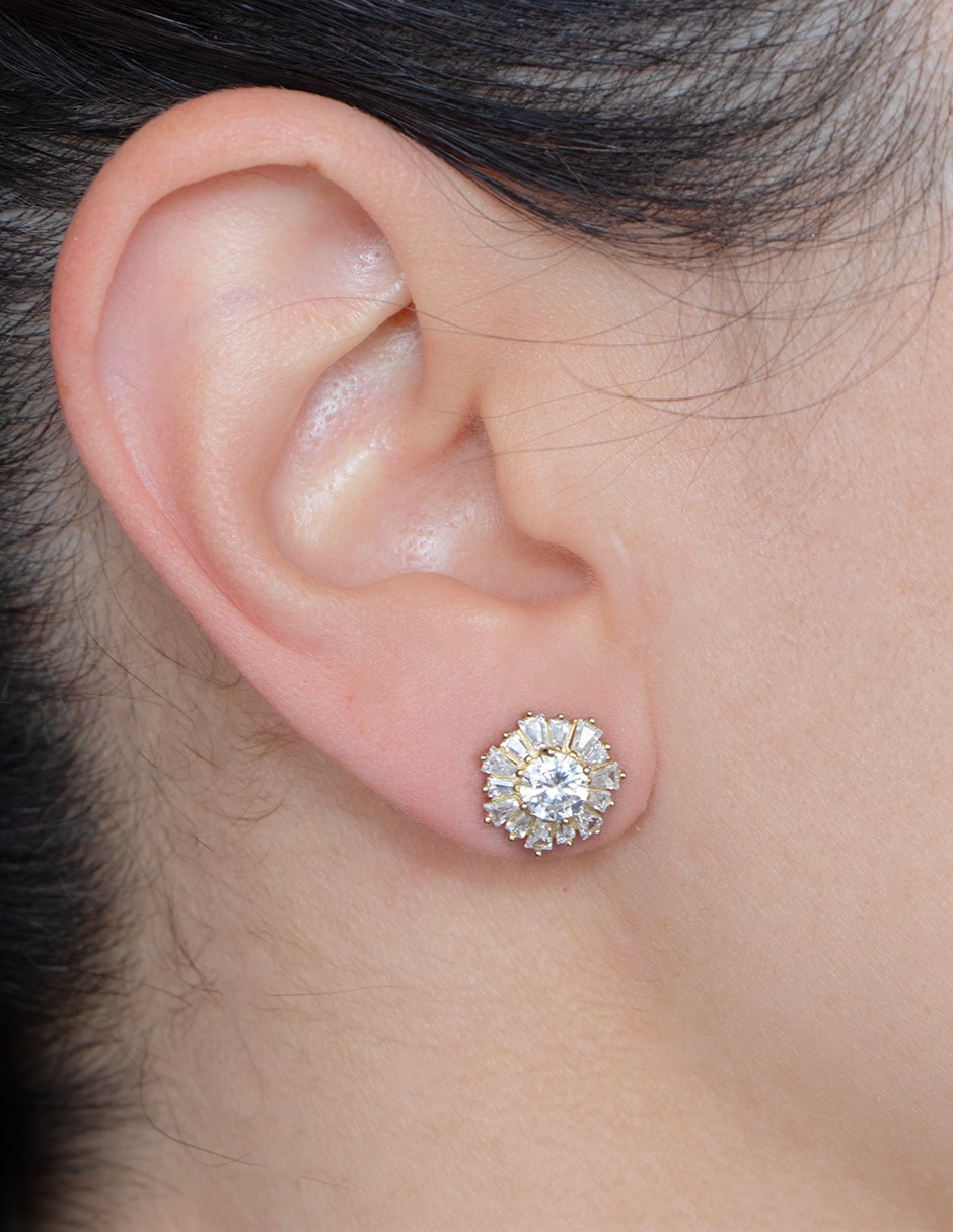 Broqueles de flor Basic de plata P 925 con acabado pavé zirconia 4