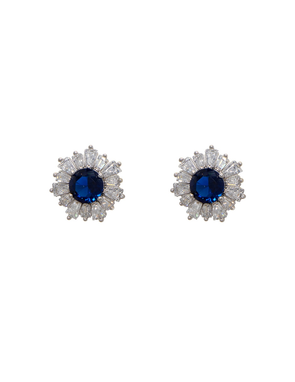 Broqueles de flor Basic de plata P 925 con acabado baño rodio zirconia