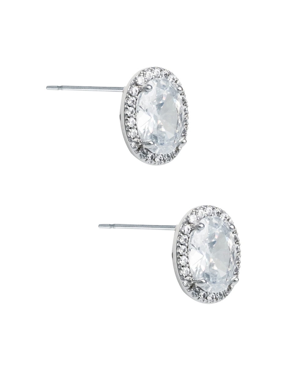 Aretes de óvalo con acabado baño rodio zirconia 2