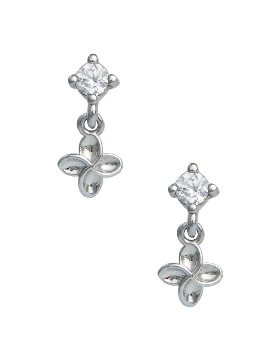 Aretes cortos de flor con acabado baño rodio zirconia cúbica Aretes cortos de flor con acabado baño rodio zirconia cúbica