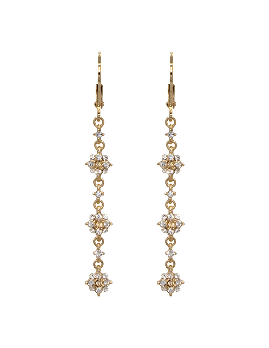 Aretes largos de flor con acabado pavé cristal