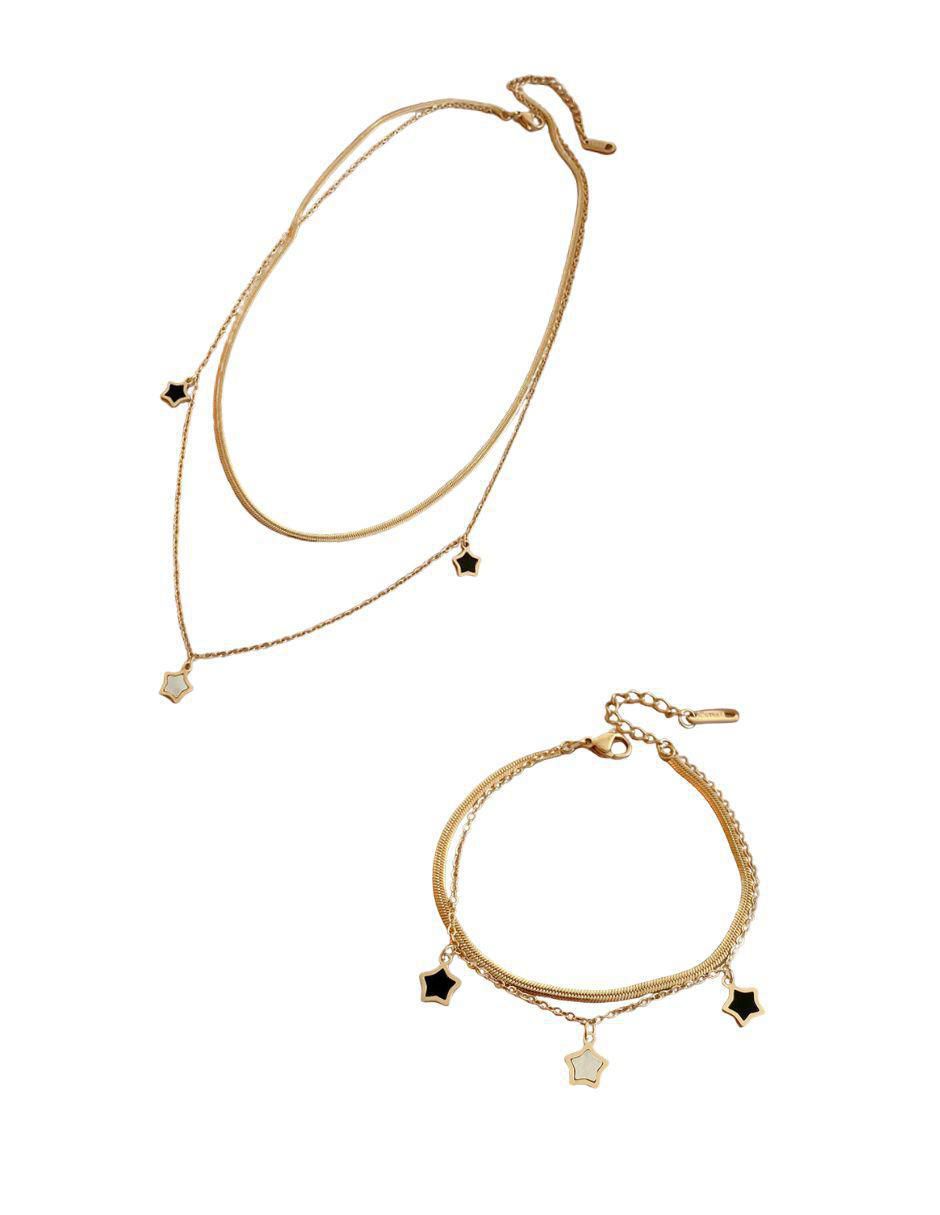 Collar y pulsera de estrella de oro laminado 10 K