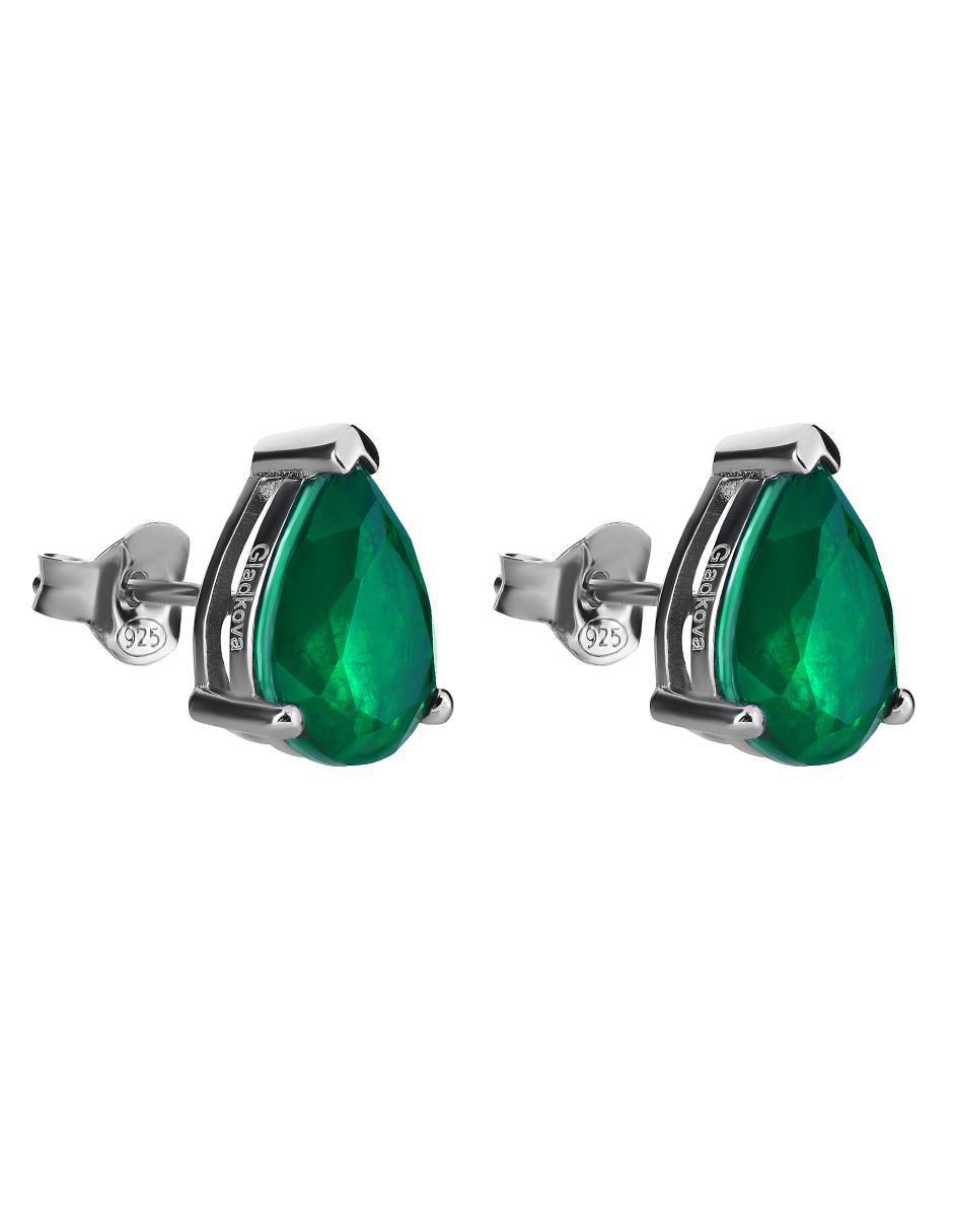 Broqueles de gota de plata P 925 con acabado brillante esmeralda 2