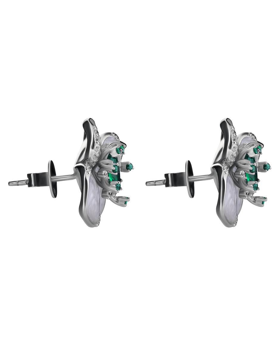 Aretes cortos de flor de plata P 925 con acabado brillante esmeralda 6