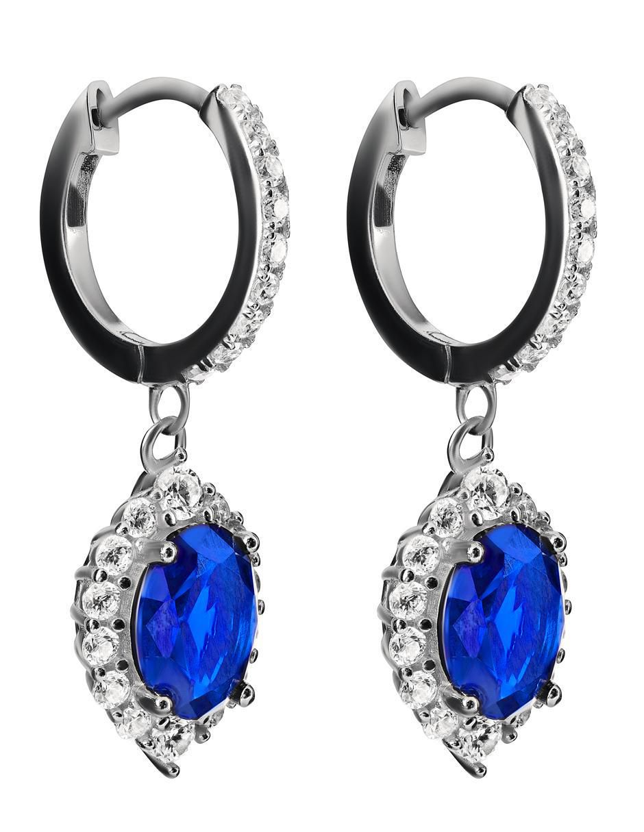Aretes largos de ovalo de plata P 925 con acabado pavé zafiro 5