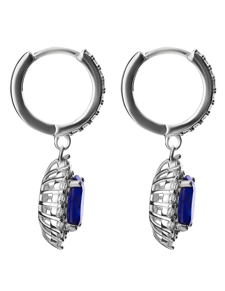 Aretes largos de ovalo de plata P 925 con acabado pavé zafiro 6