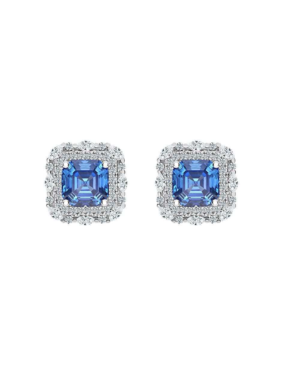 Broqueles cuadrados de plata P 925 con acabado pavé zafiro 1