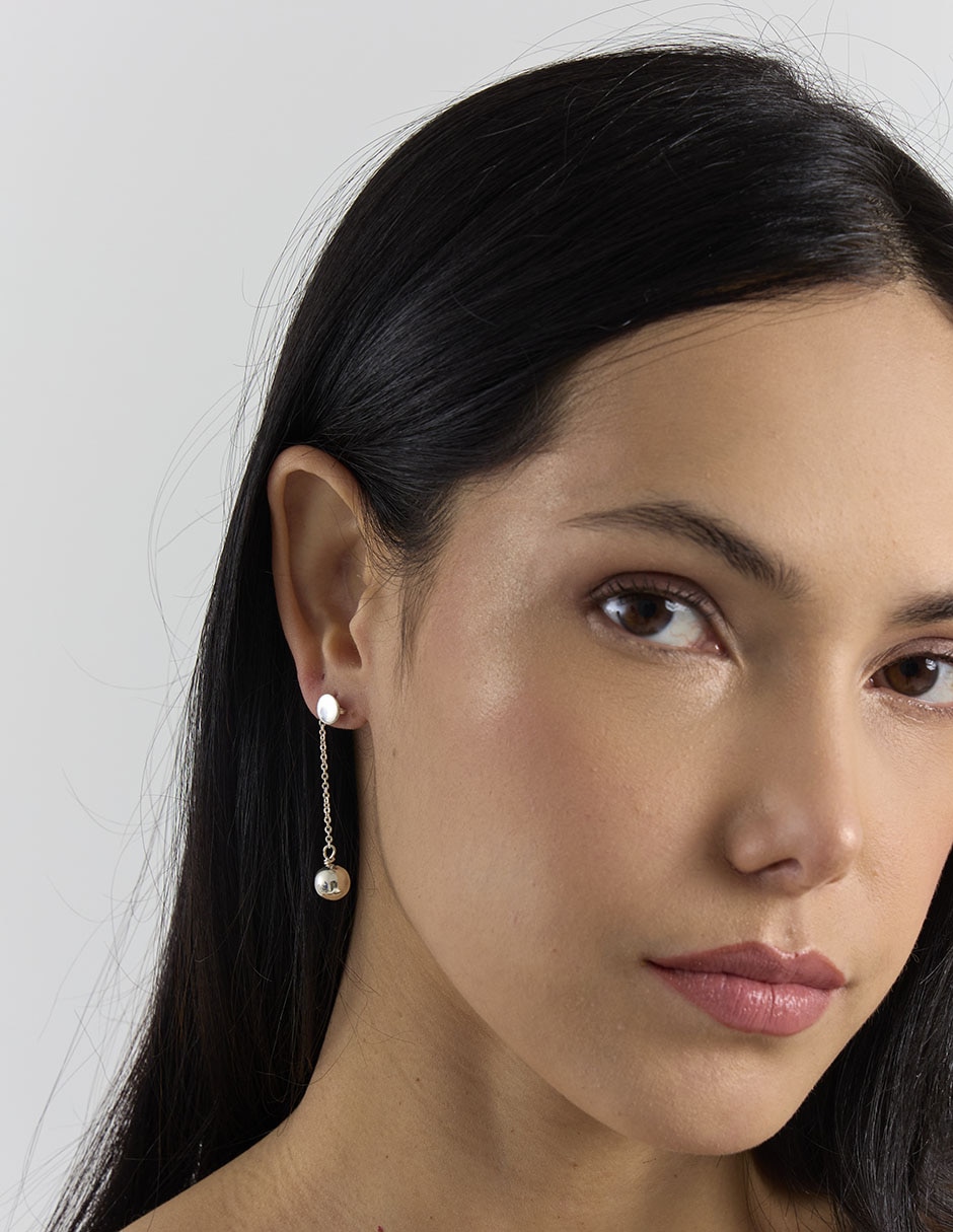 Aretes largos redondos de plata P 925 con acabado brillante 4