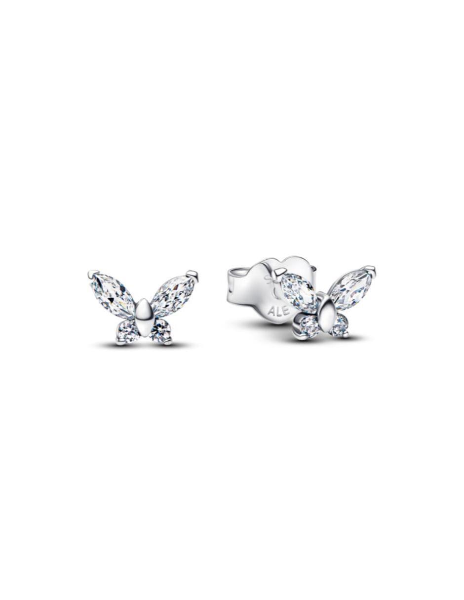 Arete corto de mariposa Timeless de plata P 925 con acabado brillante zirconia cúbica