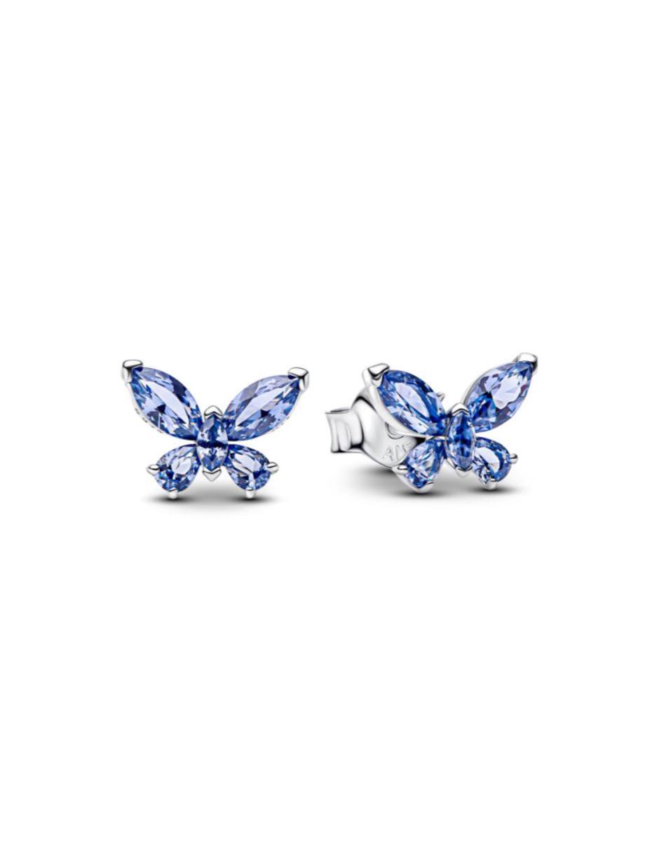Aretes cortos de mariposa Timeless de plata P 925 con acabado brillante cristal